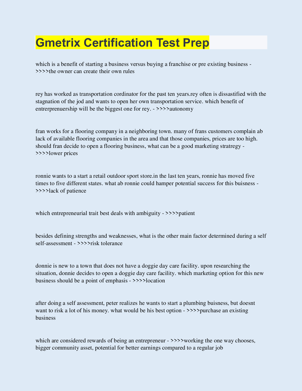 Preview image for Gmetrix Certification Test Prep | 50 Questions with 100% Correct Answers | Updated & Verified